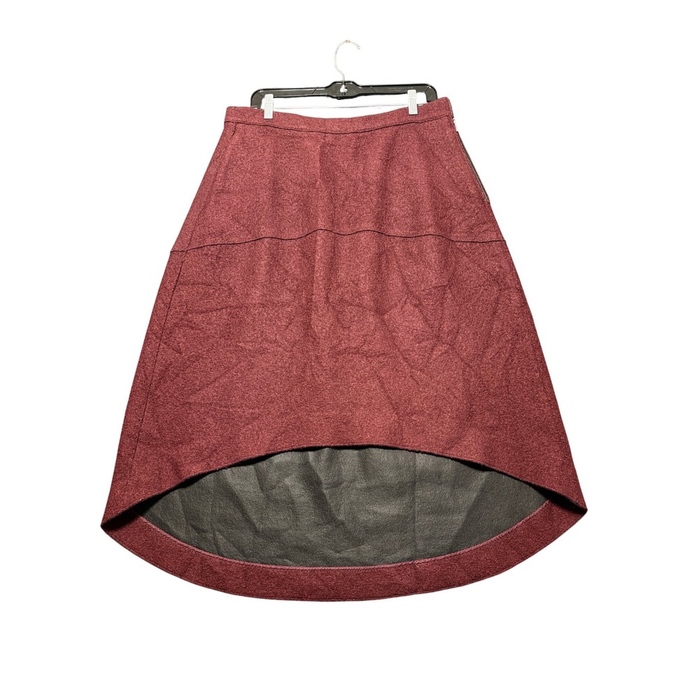 COS Wool Skirt Women 12 Burgundy‎ Excellent 100% Wool High Low Midi Pockets